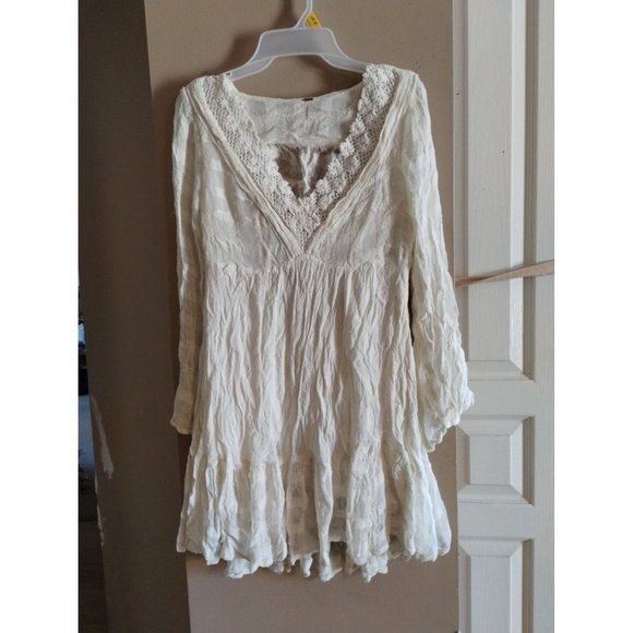 Free People Bohemian Cottagecore Cream Gentle Dreamer Dress Size Small - Picture 1 of 10